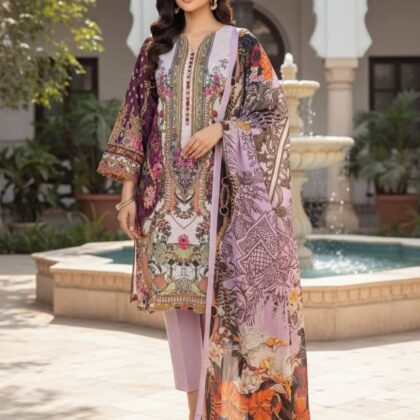 জমজম সুইচ কটন লোন থ্রি পিস