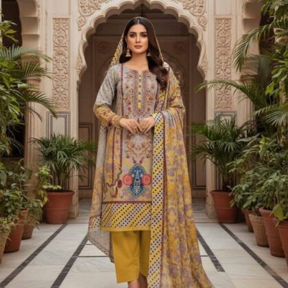 জমজম সুইচ কটন লোন থ্রি পিস